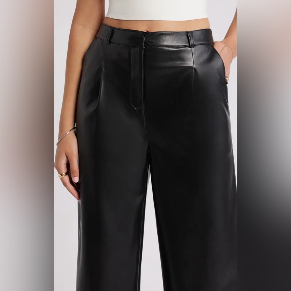 Abercrombie & Fitch Black Vegan Leather Wide Leg Pants * - Picture 5 of 6